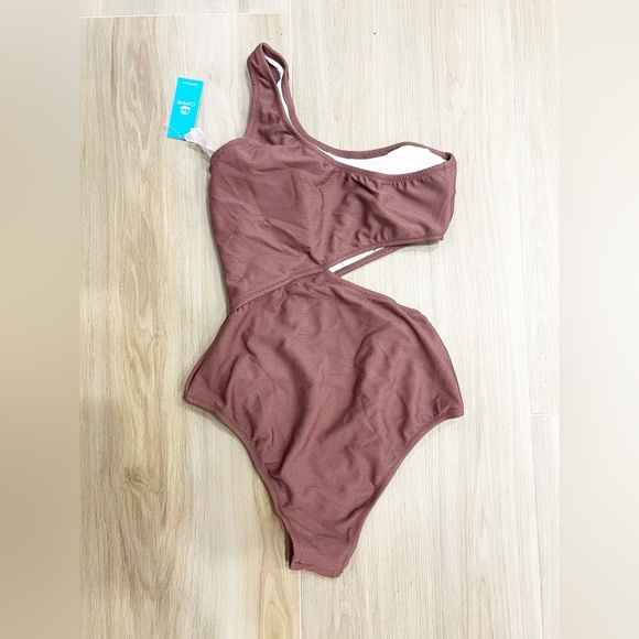 CUPSHE Women's One Piece Ribbed Cut Out Side One Shoulder Swimsuit NWT - Picture 4 of 5